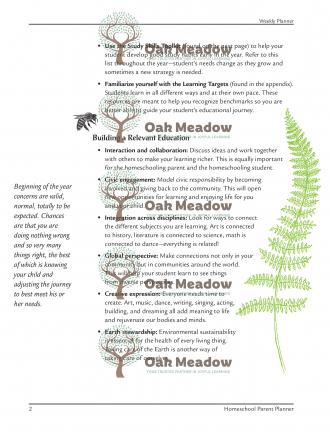 Internal Page of Oak Meadow Homeschool Planner | Oak Meadow Bookstore