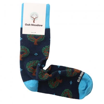 Oak Meadow Branded Socks - Dark Blue with Trees 