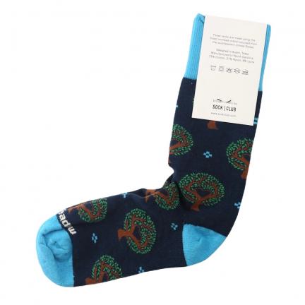 Oak Meadow Branded Socks - Dark Blue with Trees 